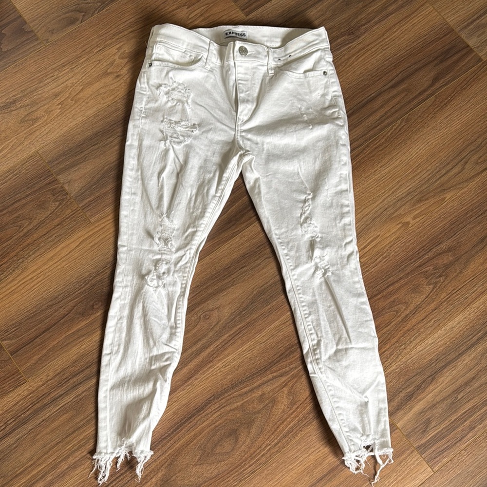 Express White Mid Rise Jean Legging Distressed size 10